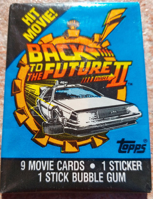 Back to the Future 2 movie genuine sealed unopened wax pack cards with gum from Topps, 1989.