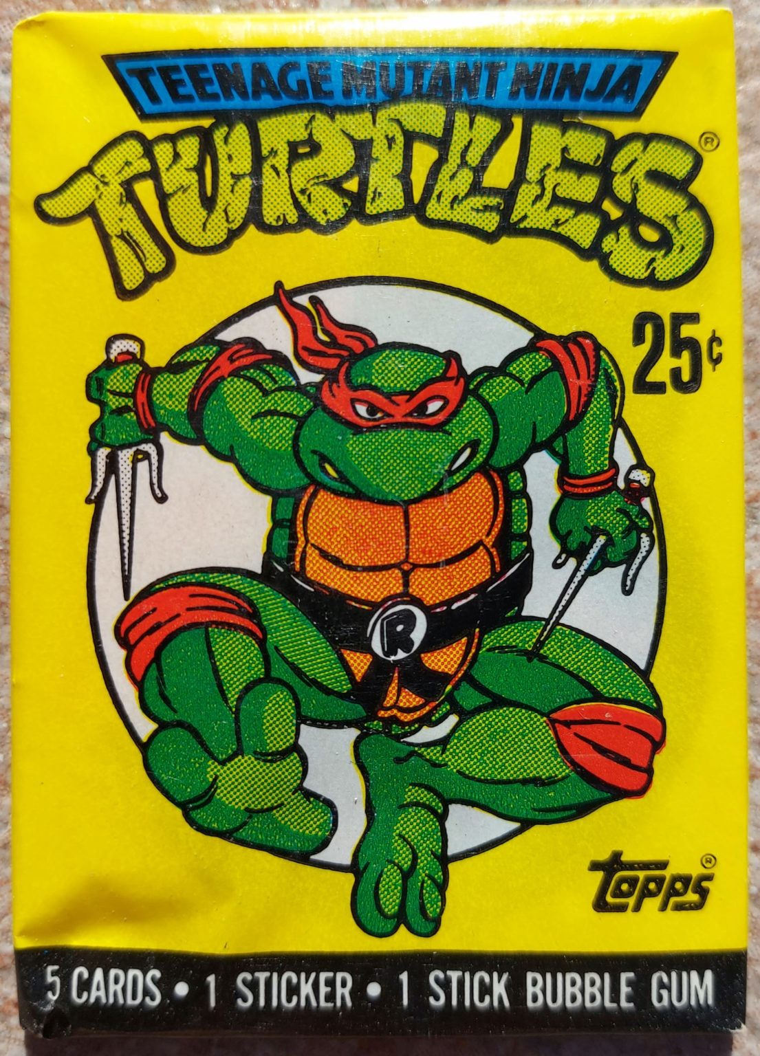 Teenage Mutant Ninja Turtles 1st series genuine sealed unopened wax pack cards with gum from Topps, 1989. Raphael.