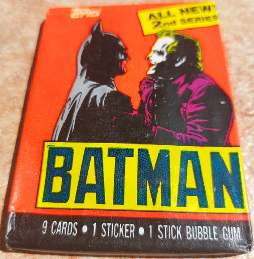 Batman movie 2nd series genuine sealed unopened wax pack cards with gum from Topps, 1989. Batman and Joker.