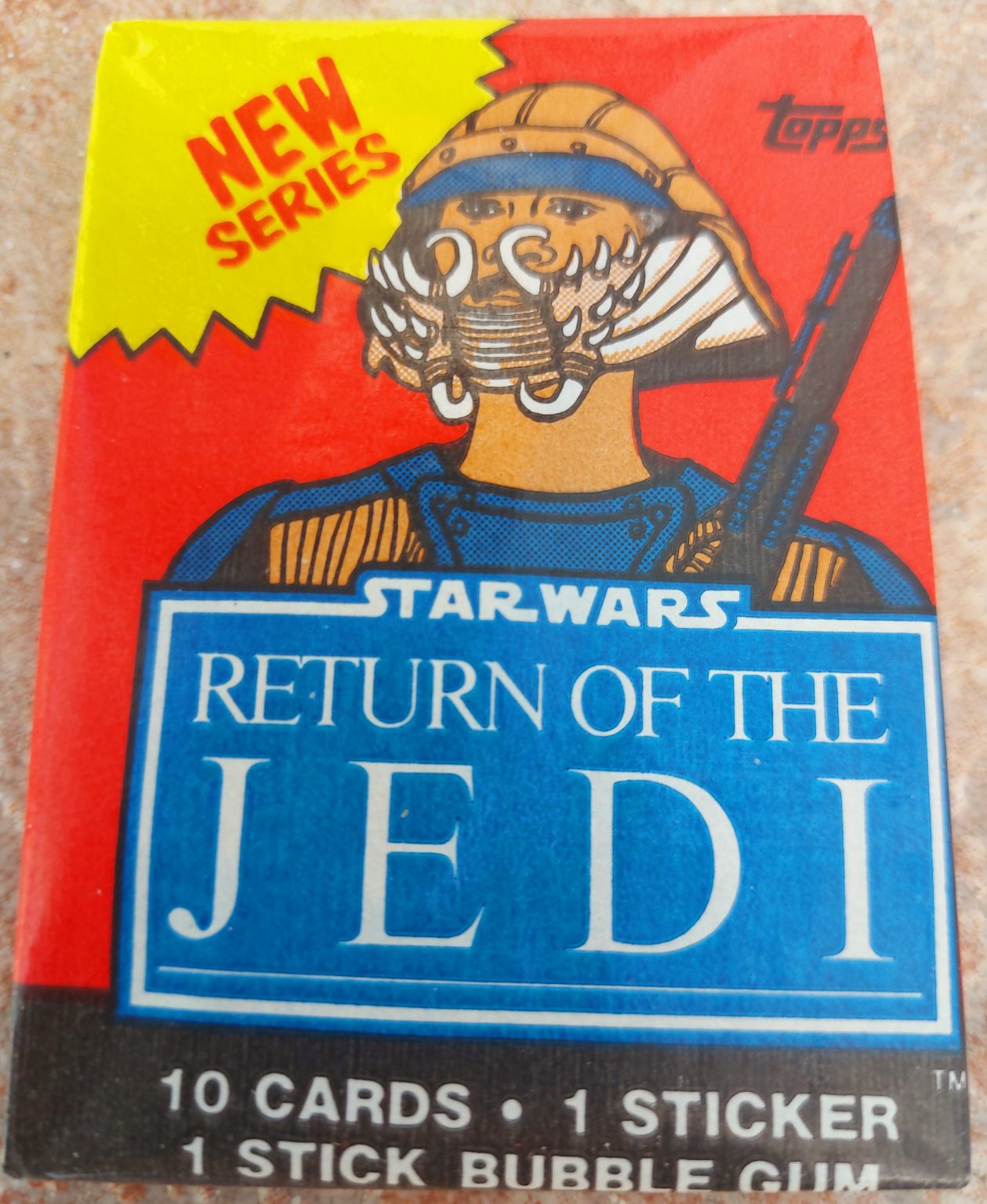 Star Wars Return of the Jedi 2nd series genuine sealed unopened wax pack cards with gum from Topps, 1983. Lando Calrissian skiff guard.