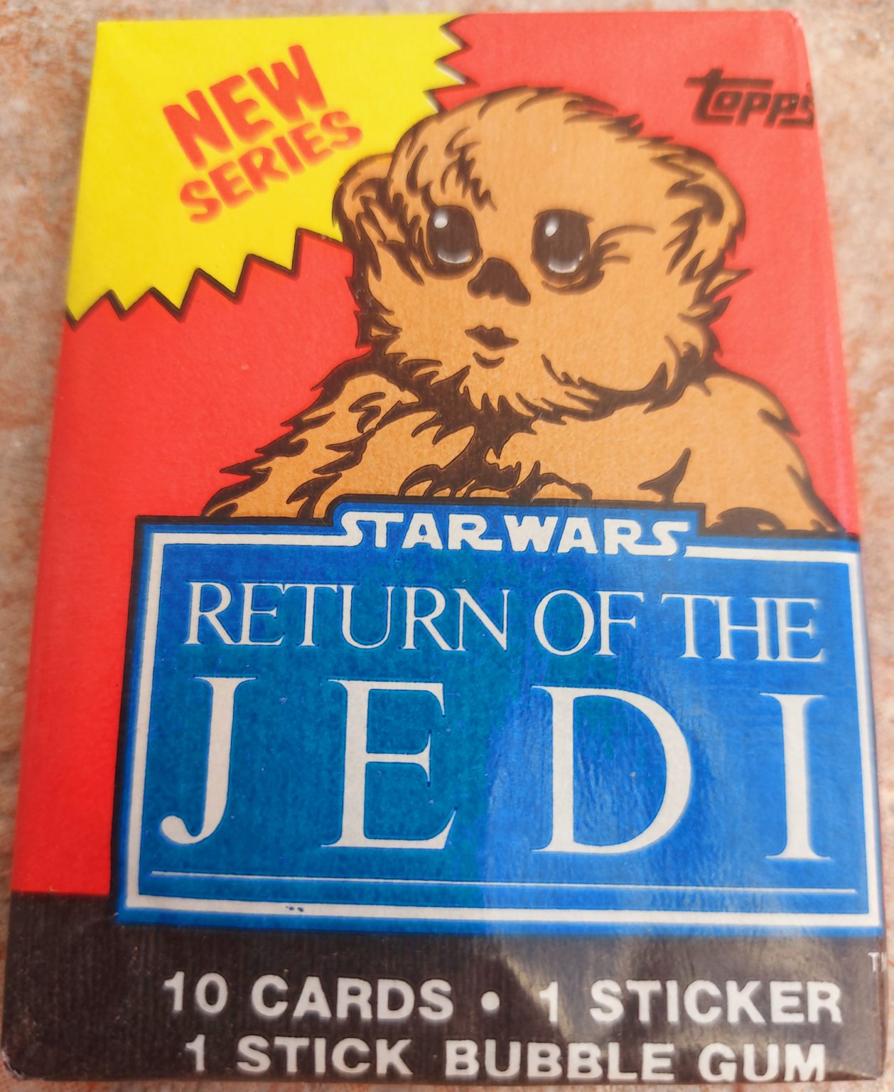 Star Wars Return of the Jedi 2nd series genuine sealed unopened wax pack cards with gum from Topps, 1983. Ewok baby.